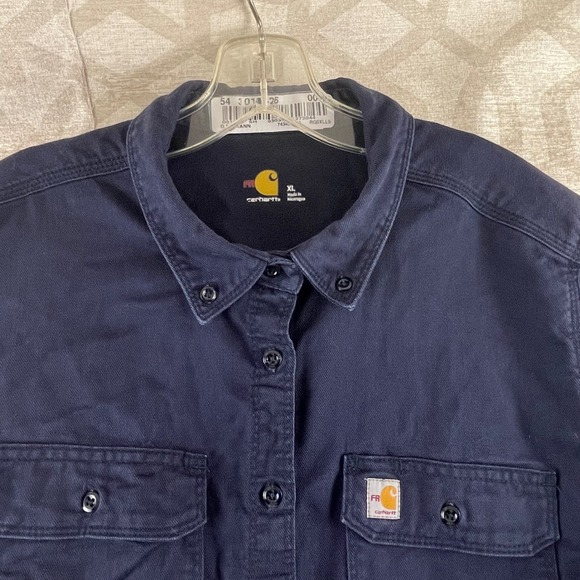 Carhartt FR Flame Resistant Navy Blue Button Down Work Shirt Womens XL 102459 - Picture 8 of 10